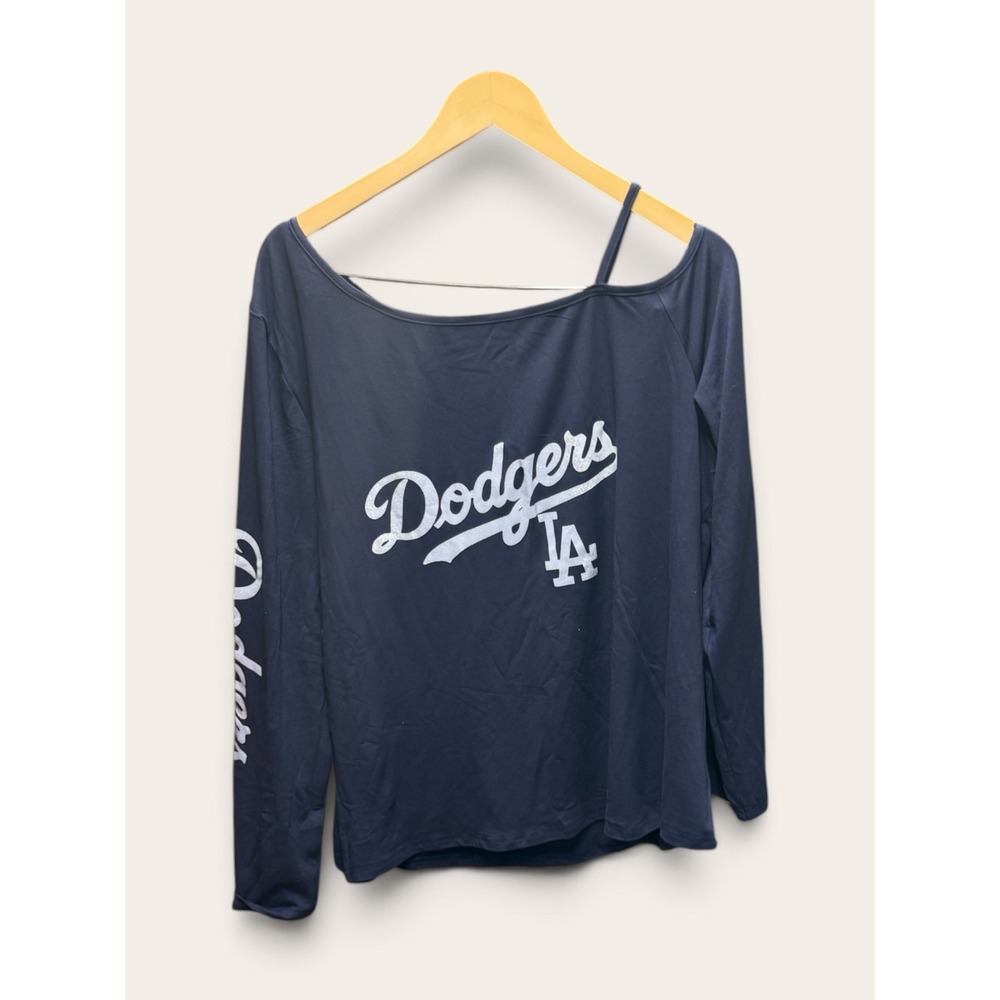 Los Angeles Dodgers Women Cold Shoulder Long Sleeve Top Navy Blue XXL LA Logo
